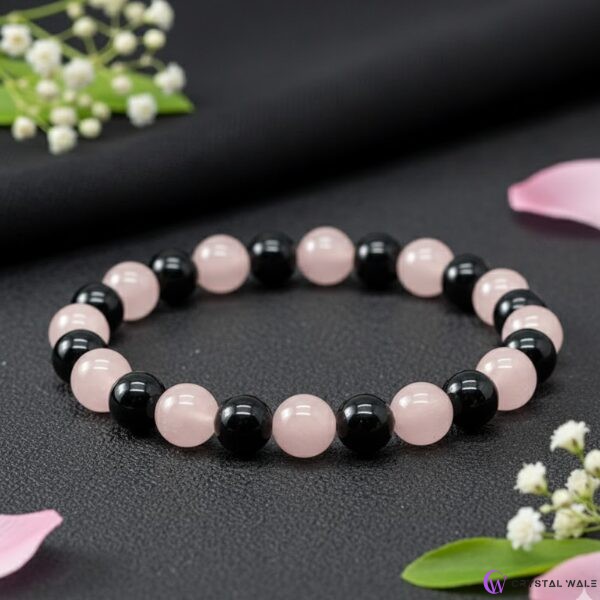 Black Tourmaline and Rose Quartz Bracelet – Natural Crystal Jewelry for Love and Protection
